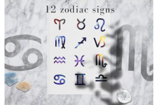 12 Watercolor Space Zodiac Signs for Unique Brand Illustrations