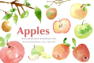 Autumn Apples Watercolour Clip Art for Embroidery Projects