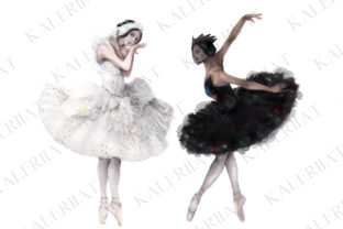 Black and White Swans, Watercolor Ballet Illustrations