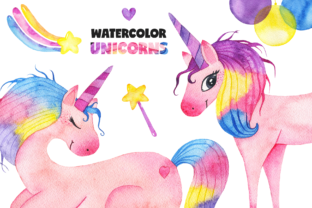 Cute Watercolor Unicorns Collection: A Playful Graphic Design Asset for Branding