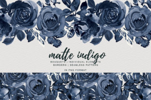 Matte Indigo Watercolor Rose Clipart and Illustrations