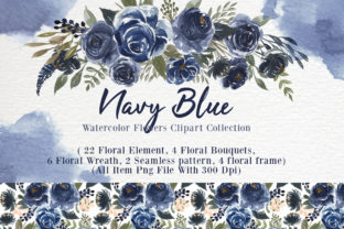 Navy Blue Flower Watercolor Clip-art: A Versatile Illustration for Digital Sellers