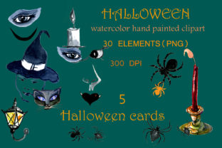 Set of Watercolor Halloween Clipart and Illustrations