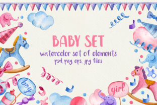 Watercolor Baby Set for Baby Shower Illustrations