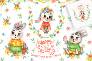 Watercolor Easter Bunnies Illustrations: A Versatile Graphic Design Asset