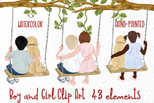 Watercolor Kids on Swing Illustrations: A Versatile Graphic Design Asset for Crafters