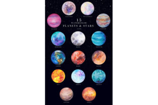 Watercolor Planets and Stars Illustrations for Digital Sellers