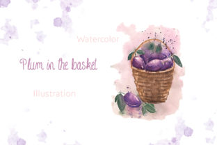 Watercolor Plum in the Basket Illustrations: A Versatile Graphic Design Asset for Crafters