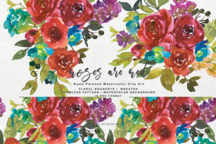 Watercolor Red Roses Bouquet Clipart and Illustrations