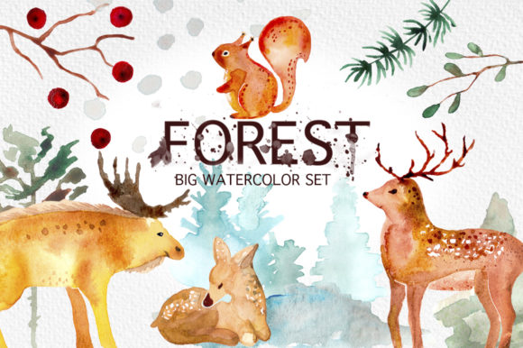 Winter Forest Watercolor Graphic Set: A Versatile Illustration for Small Business Branding